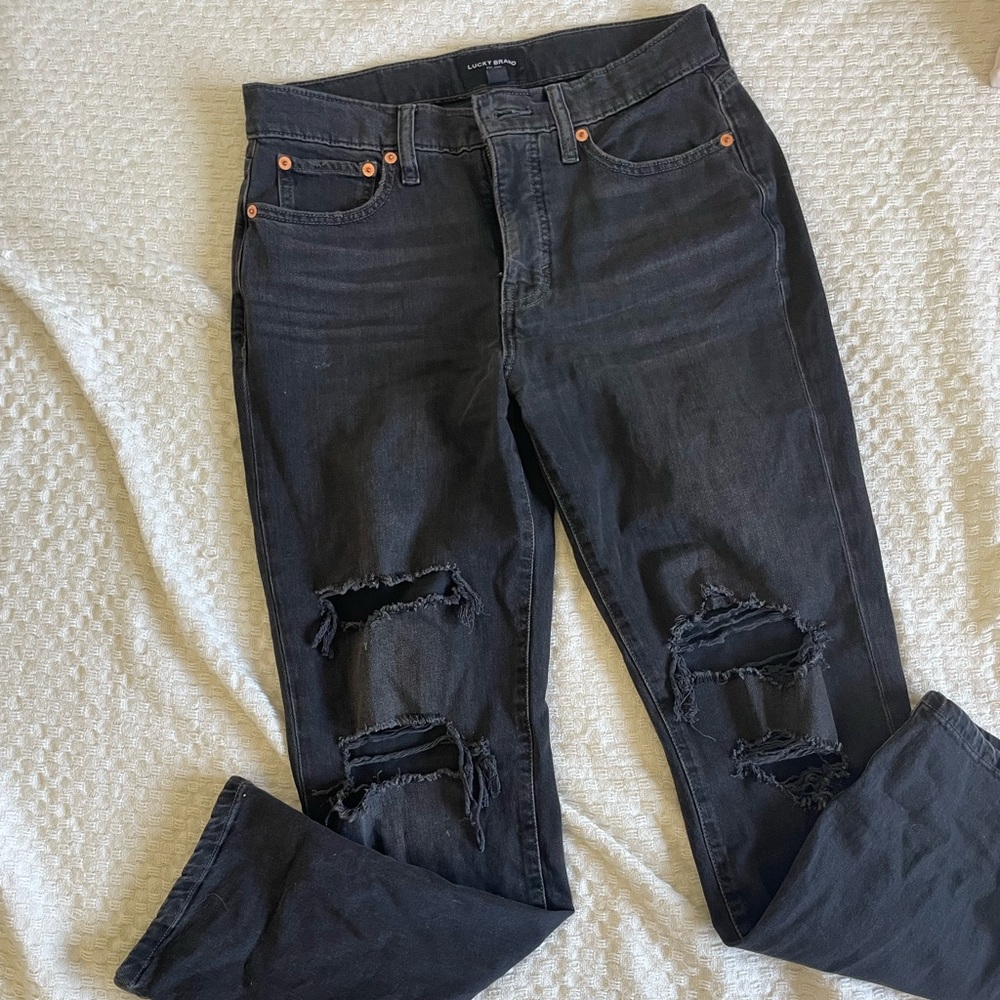 Lucky Brand Black Distressed Straight Leg Jeans
